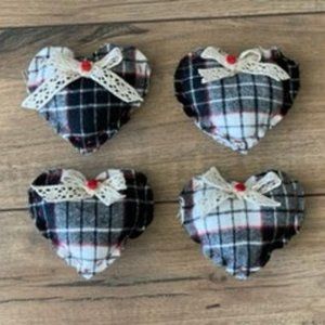 New Hearts Set of 4.  Plaid. Hand Crafted.